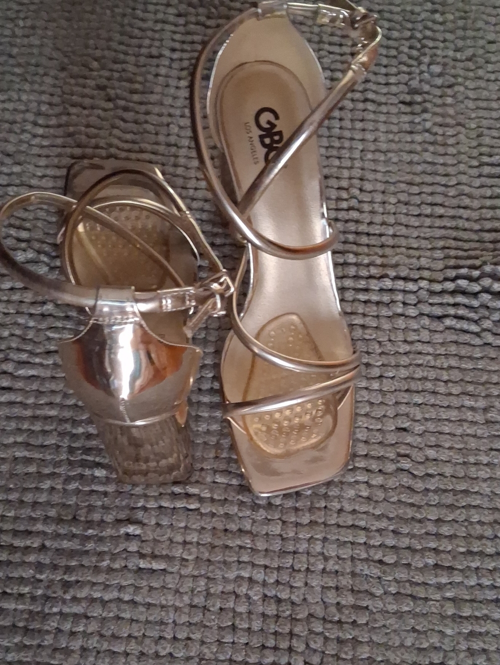 GBG Los Angeles Metallic Gold Strappy Block Heels